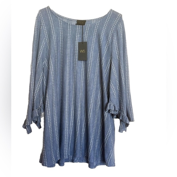 W5 Tops - W5 Plus Size 1X Chambray Ruffle Sleeve Blouse NWT | Boho Cottagecore Striped Top